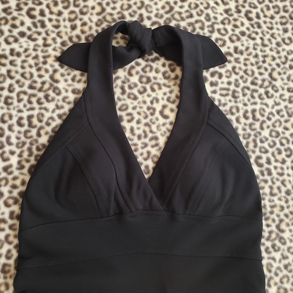 Cache Solid Black Body Con Unlined Stretchy Halter Midi Dress, Size 4, GUC - Picture 2 of 14